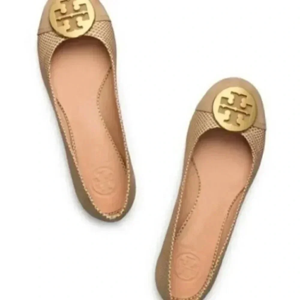 Tory Burch Serena Ballet Flat Vitraux Snake Clay Gold Cap Toe